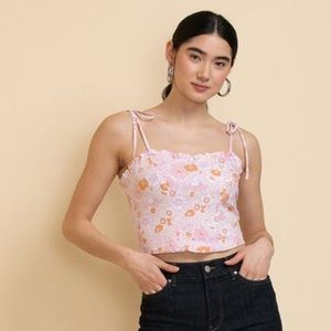 🆕 Ricki’s Corset Blouse with Smocking and Lining in Pink & Orange Floral